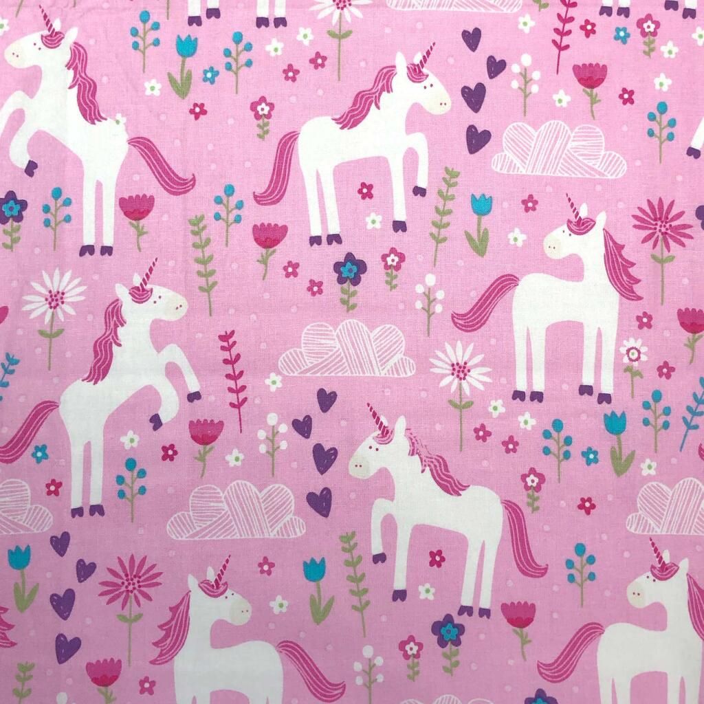 100% cotton by Craft Cotton Co -  Printed unicorns on pink. REDUCED TO CLEA