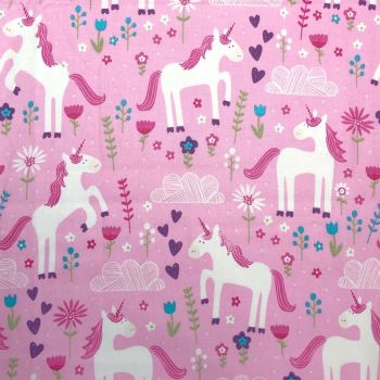 100% cotton by Craft Cotton Co -  Printed unicorns on pink. REDUCED TO CLEAR.