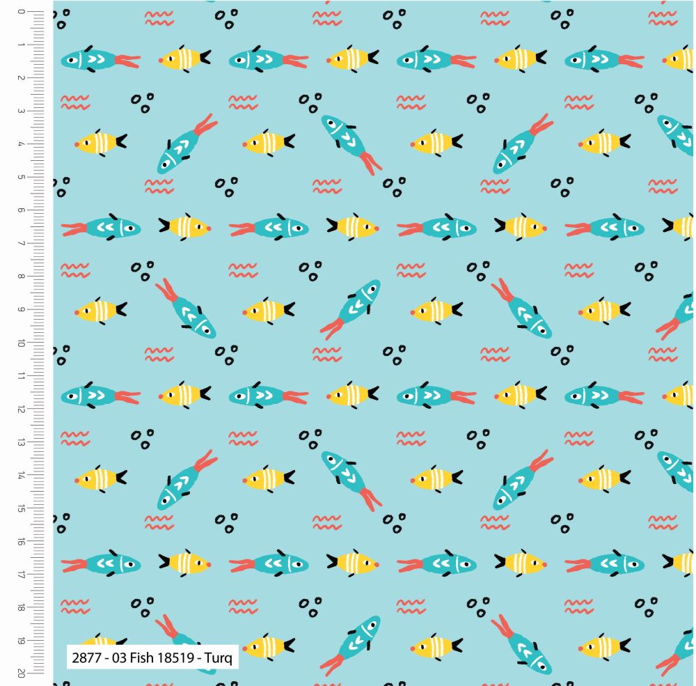 100% cotton from the Mochis Pals range by Fabric Editions -  fish. REDUCED 