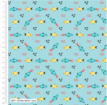 100% cotton from the Mochis Pals range by Fabric Editions -  fish. REDUCED TO CLEAR.