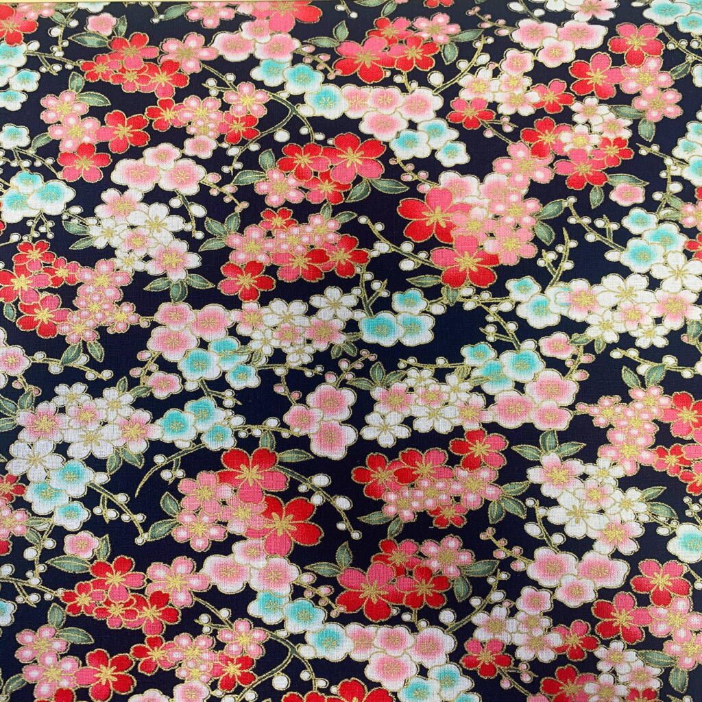 100% cotton by Craft Cotton Co -  Japanese Metallic, floral navy - 60 inch 