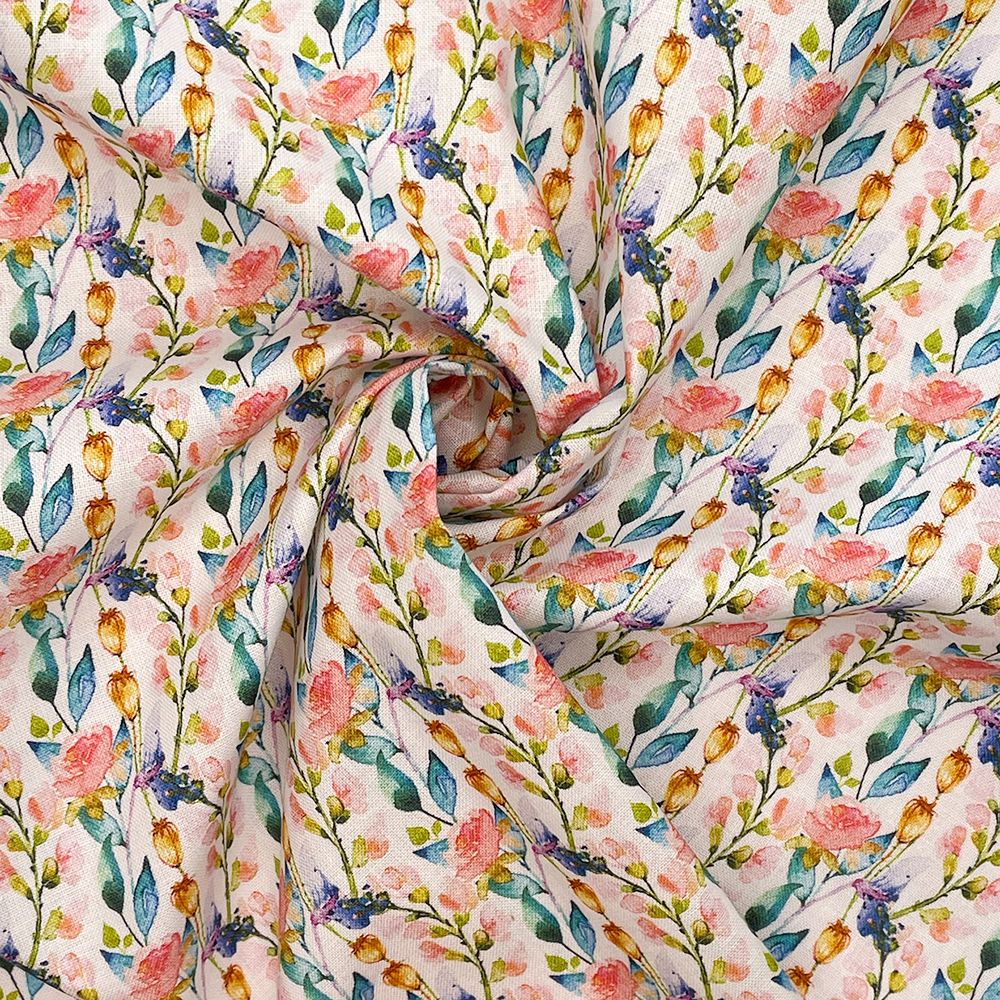 Floral design 5, 140cms wide, 100% cotton, med weight from Chatham Glyn.