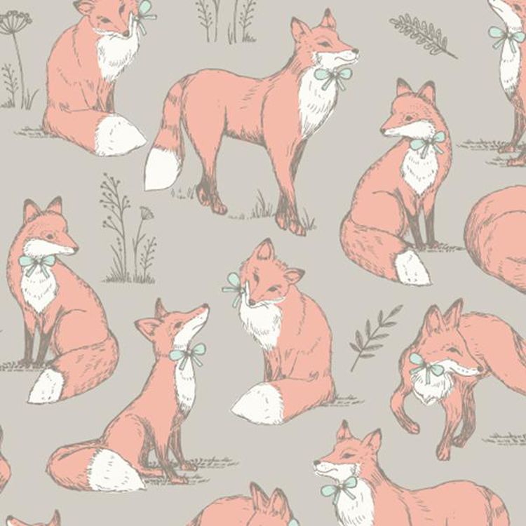 Mrs fox on taupe, 140cms wide, 100% cotton, med weight lifestyle cotton by 