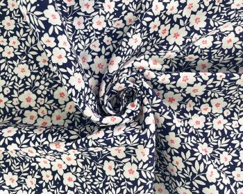 80% Cotton, 20% poly navy mindy floral.
