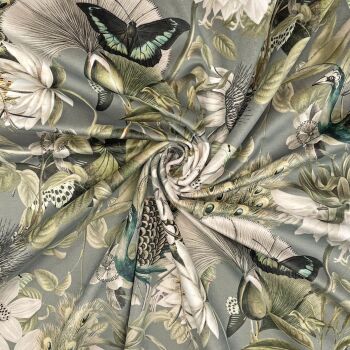 Velvet furnishing fabric for curtains and soft furnishings, 340GSM. Utopia silver.