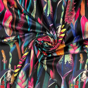 Velvet furnishing fabric for curtains and soft furnishings, 340GSM. Botanical black.