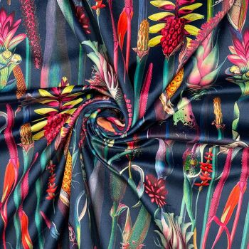 Velvet furnishing fabric for curtains and soft furnishings, 340GSM. Botanical navy.