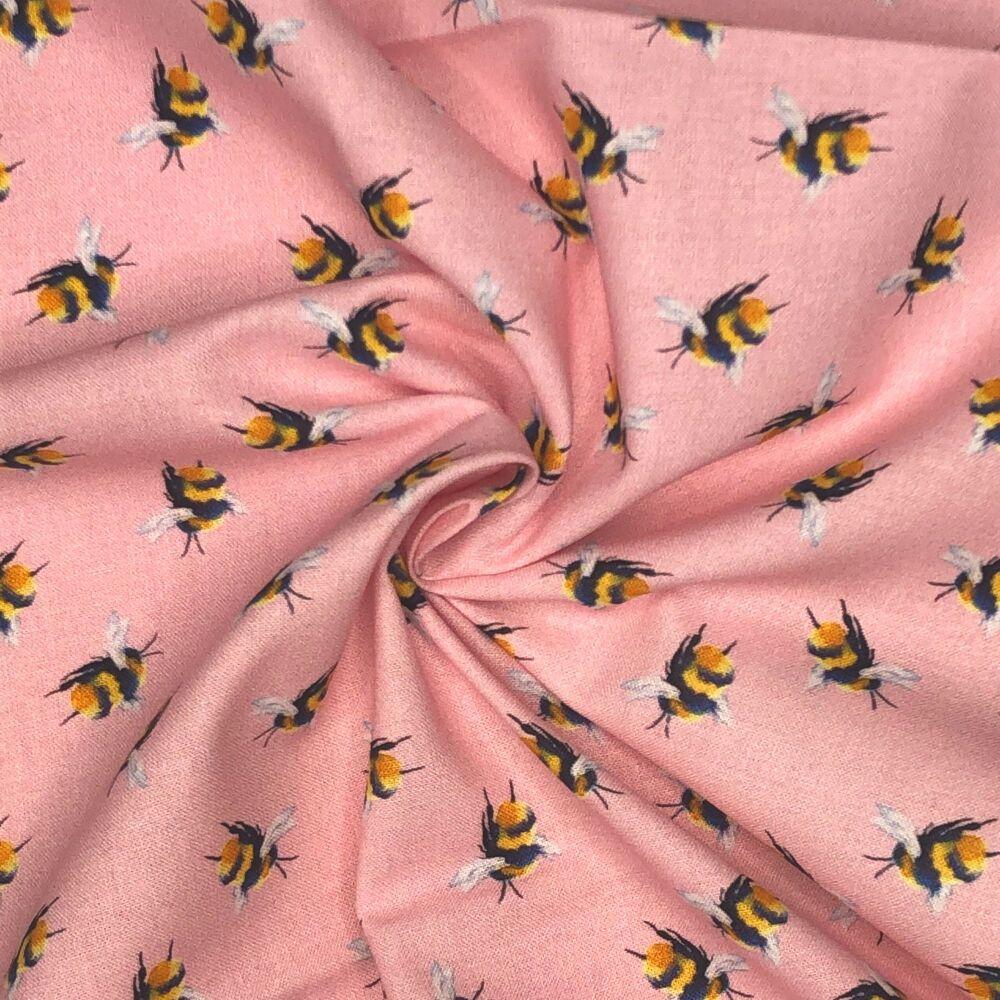 Candy pink bumble bees, 140cms wide, 100% cotton, med weight from Chatham G