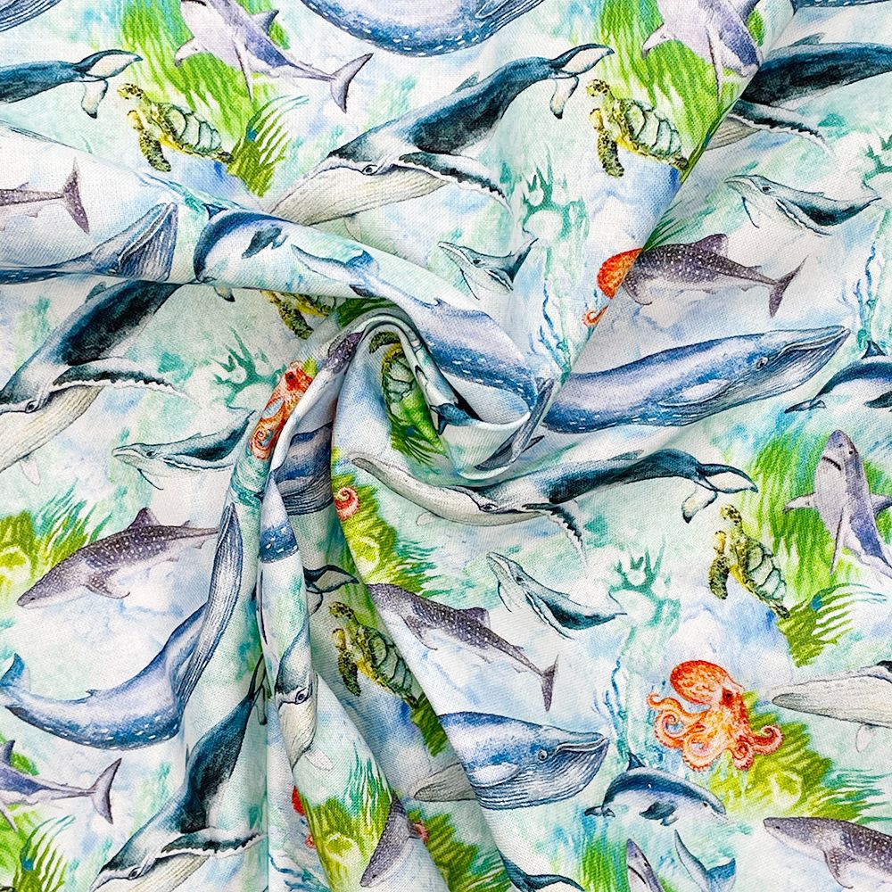 SEALIFE 2, 140cms wide, 100% cotton, med weight from Chatham Glyn. SPECIAL 