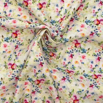 SMALL ROSES BEIGE, 140cms wide, 100% cotton, med weight from Chatham Glyn. SPECIAL PRICE.