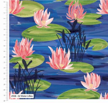 Sarah Payne Waterways - Water Lillies, organic 100% cotton REDUCED TO CLEAR.