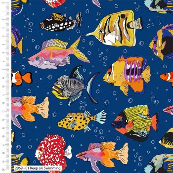 Crafty Lass Sea of Colour - Keep on Swimming, organic 100% cotton REDUCED TO CLEAR.