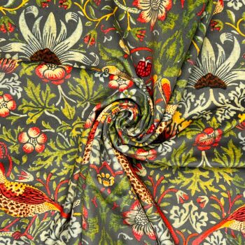 CVL059 - Strawberry Thief Grey Digitally printed, soft & durable Velvet fabric with a plush finish