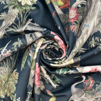 CVL056 - Chinoiserie Midnight Digitally printed, soft & durable Velvet fabric with a plush finish