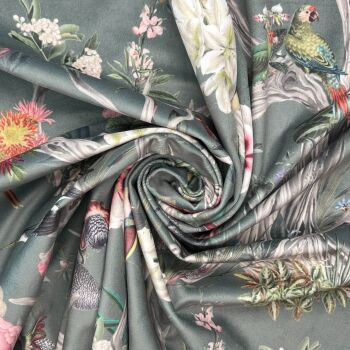 CVL055 - Chinoiserie Silver Grey Digitally printed, soft & durable Velvet fabric with a plush finish