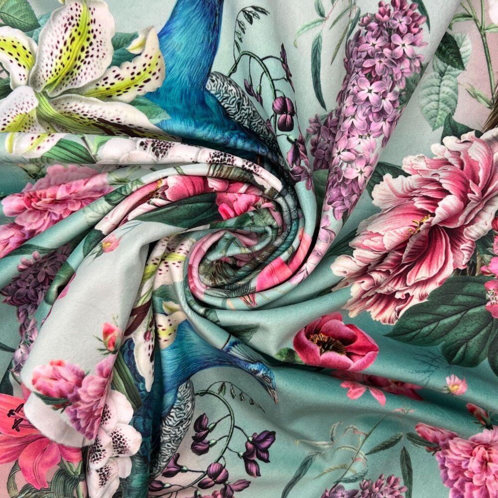CVL053 - Peacock Blossom Duckegg Digitally printed, soft & durable Velvet f
