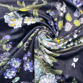 CVL049 - Magnolia Rich Navy Digitally printed, soft & durable Velvet fabric with a plush finish