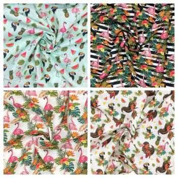 Tropical Flamingo range from Chatham Glyn Crafty Fabrics, 4 co-ord designs to choose from.