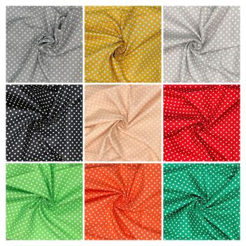 Pea dot range from Chatham Glyn Crafty Fabrics, 9 colour ways to choose from.
