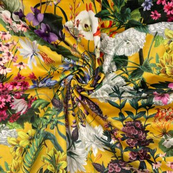 CVL036 - Summer Floral Ochre Digitally printed, soft & durable Velvet fabric with a plush finish