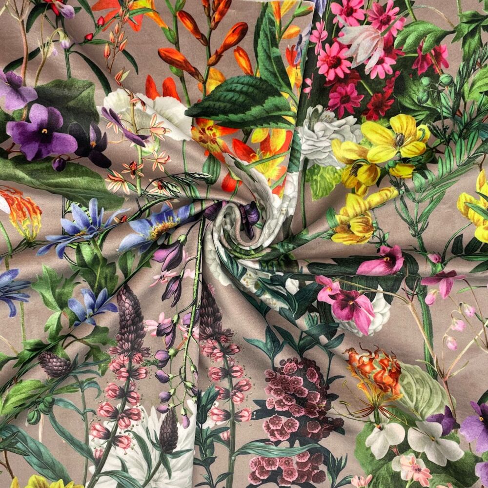 CVL034 - Summer Floral Dove Digitally printed, soft & durable Velvet fabric
