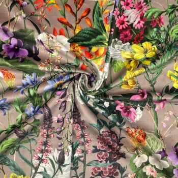 CVL034 - Summer Floral Dove Digitally printed, soft & durable Velvet fabric with a plush finish