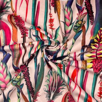 CVL033 - Botanical Baby Pink Digitally printed, soft & durable Velvet fabric with a plush finish