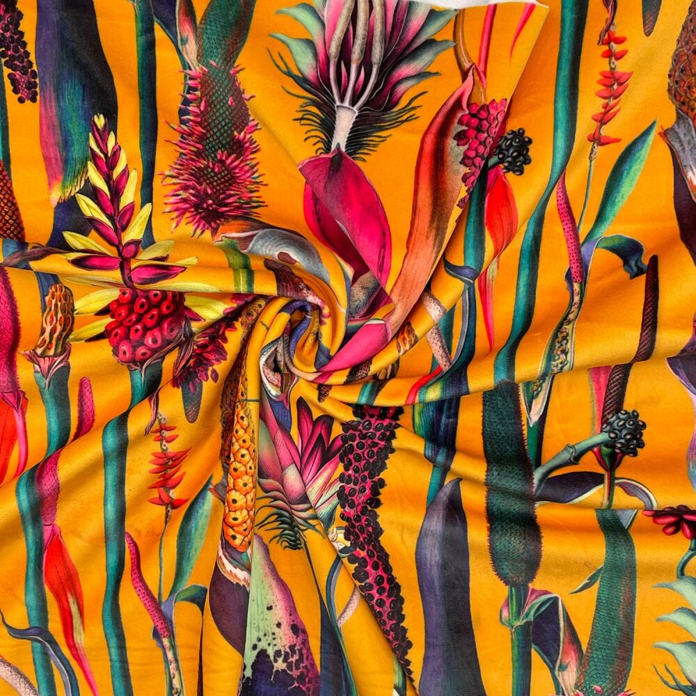 CVL032 - Botanical Sunburst Digitally printed, soft & durable Velvet fabric