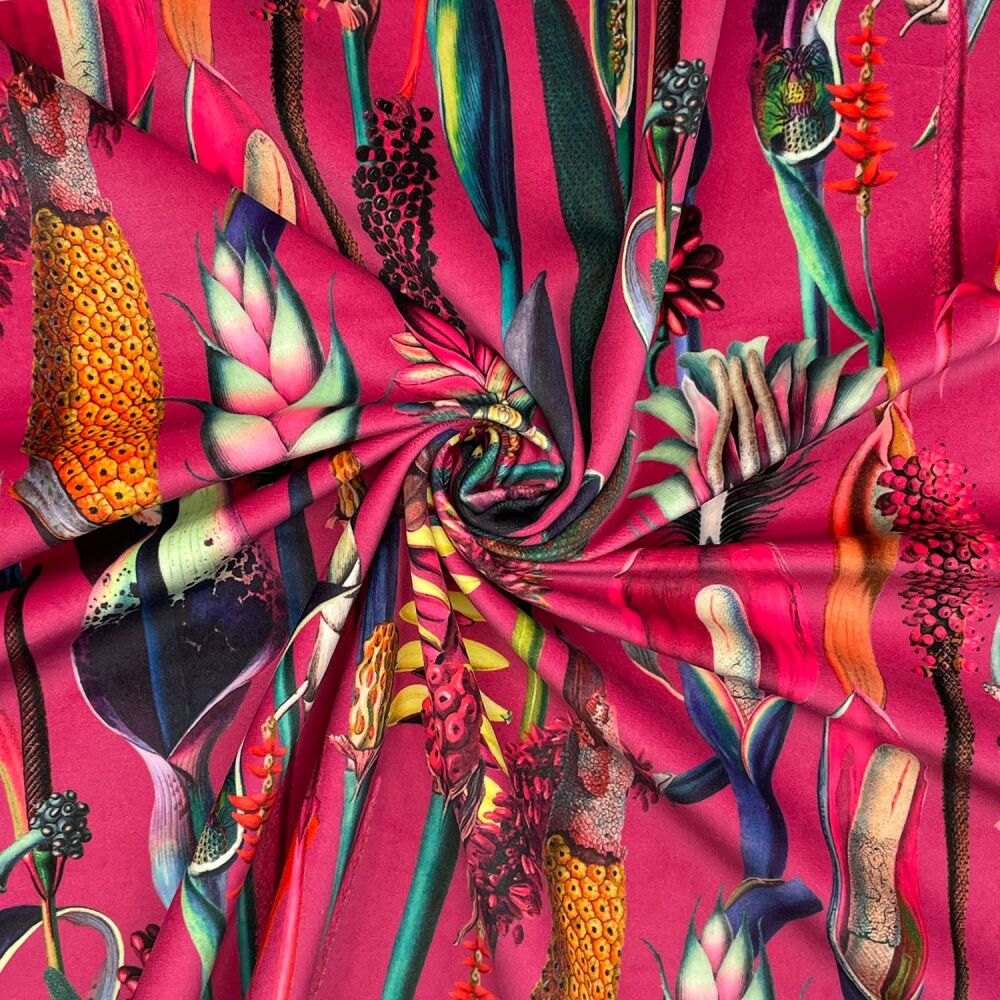 CVL030 - Botanical Hot Pink Digitally printed, soft & durable Velvet fabric