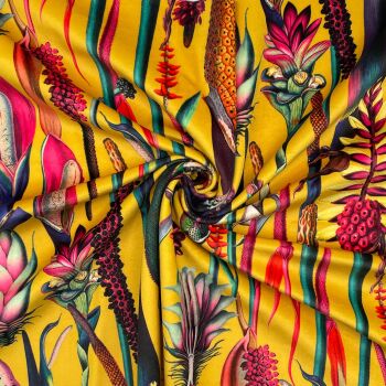 CVL029 - Botanical Ochre Digitally printed, soft & durable Velvet fabric with a plush finish