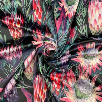 CVL022 - Protea Flowers Black Digitally printed, soft & durable Velvet fabric with a plush finish