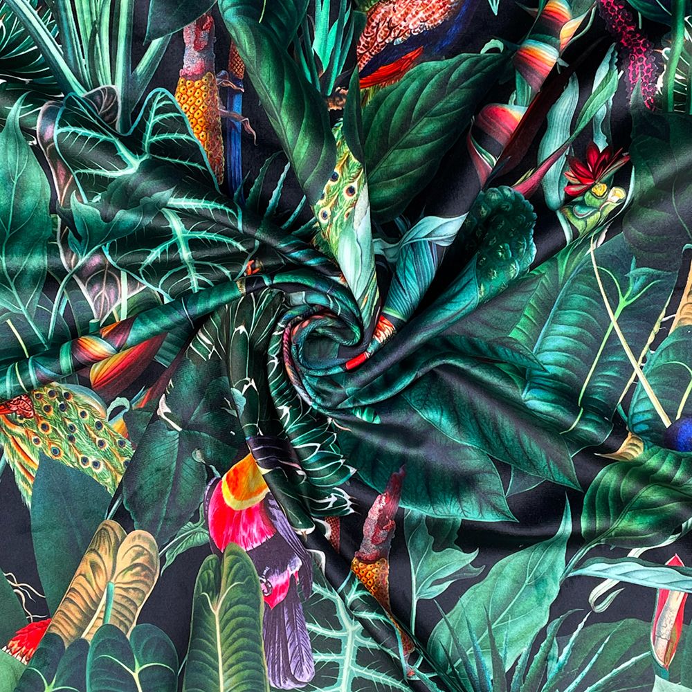 CVL018 - Rainforest Black Digitally printed, soft & durable Velvet fabric w