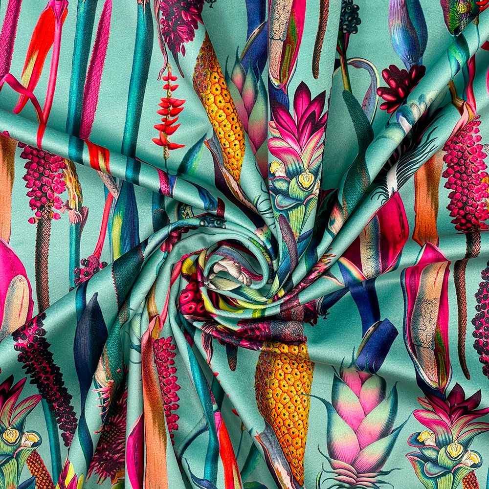 CVL007 - Botanical Duckegg Digitally printed, soft & durable Velvet fabric 