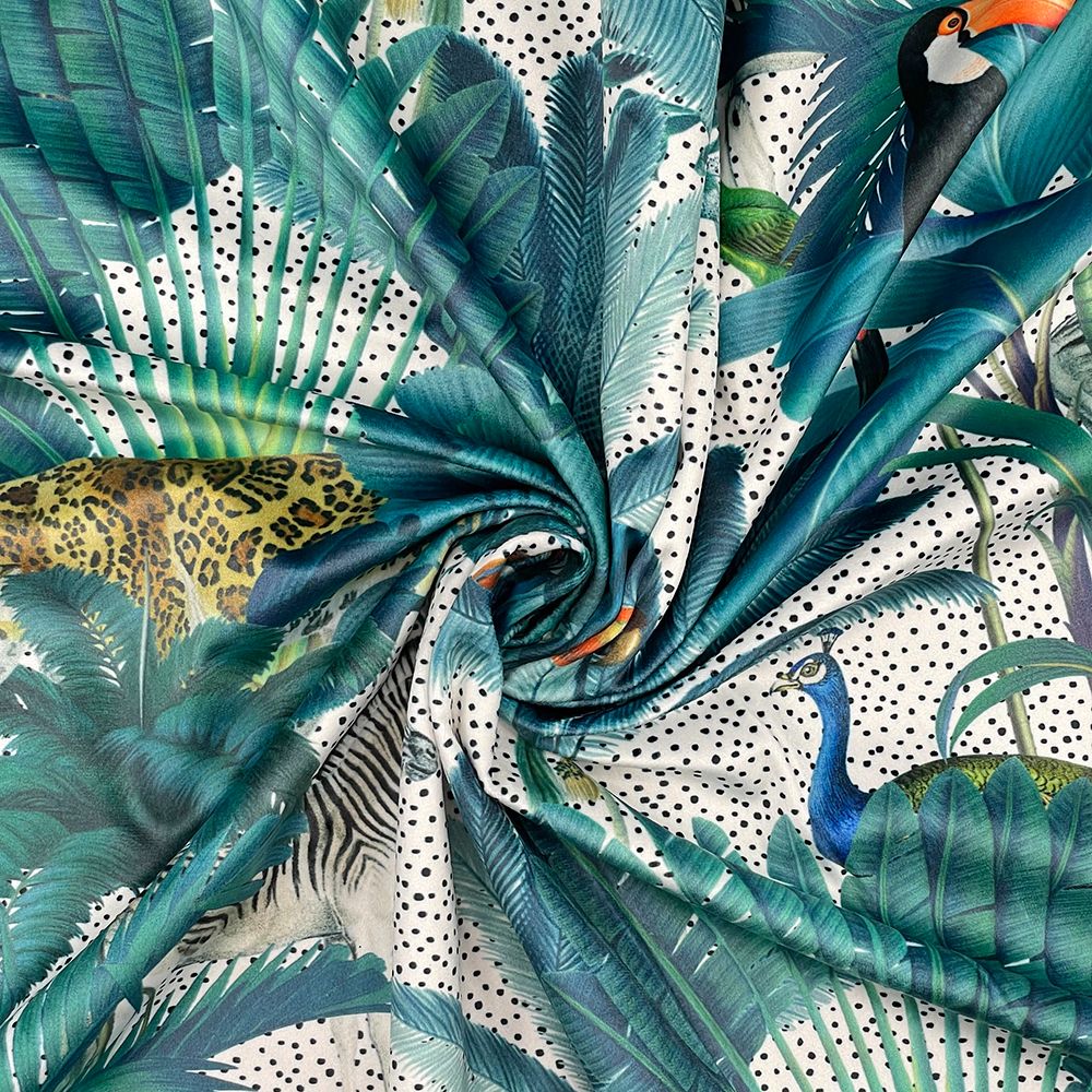 CVL002 - Royal Palm Natural Digitally printed, soft & durable Velvet fabric