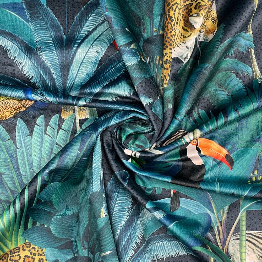 CVL001 - Royal Palm Midnight Digitally printed, soft & durable Velvet fabri