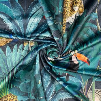 CVL001 - Royal Palm Midnight Digitally printed, soft & durable Velvet fabric with a plush finish