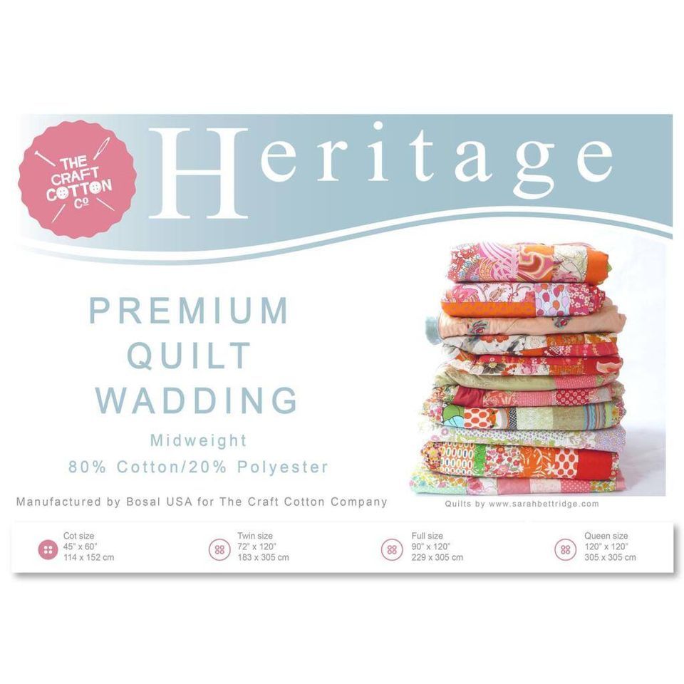 QUEEN SIZE HERITAGE PREMIUM QUALITY, MID WEIGHT WADDING BATTING, 120" X 120"