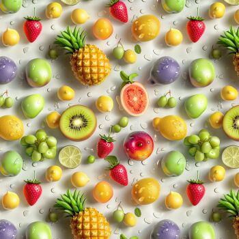 3D EFFECT - ZESTY FRUITS. 140cms wide, 100% cotton, med weight from Chatham Glyn.