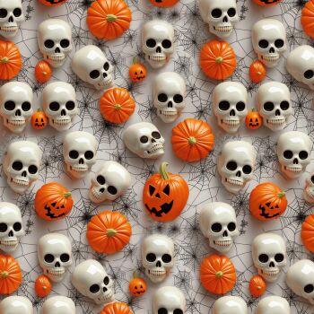 3D EFFECT - PUMPKIN SKULLS. 140cms wide, 100% cotton, med weight from Chatham Glyn.