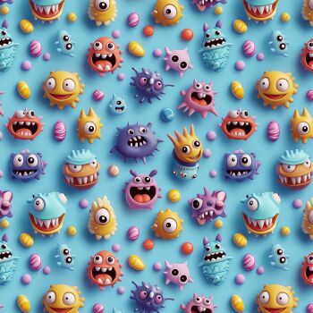 3D EFFECT - ALIEN MONSTERS. 140cms wide, 100% cotton, med weight from Chatham Glyn.