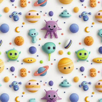 3D EFFECT - LITTLE ALIENS. 140cms wide, 100% cotton, med weight from Chatham Glyn.