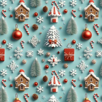 3D EFFECT - XMAS HOLIDAYS. 140cms wide, 100% cotton, med weight from Chatham Glyn.