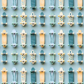 3D EFFECT - SKATEBOARDS. 140cms wide, 100% cotton, med weight from Chatham Glyn.