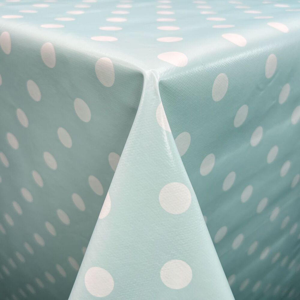 PVC 1288-11 Polka Dot Duckegg from Chatham Glyn. Tablecloth fabric.