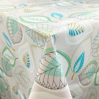PVC EE20 - Modern Leaves Duckegg from Chatham Glyn. Tablecloth fabric.