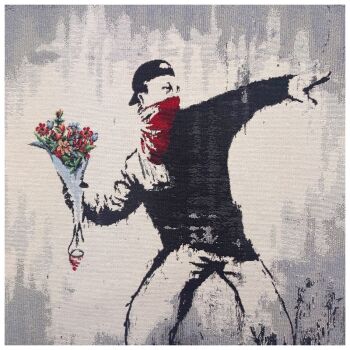 TAPESTRY PANEL - 47CMS X 47CMS - BANKSY FLOWER BOMB