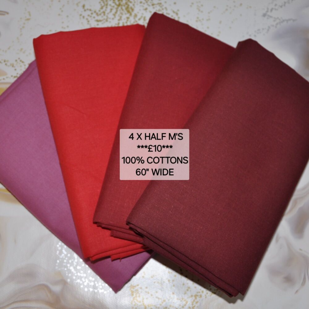 Red bundle 4 x half metres 100% cottons