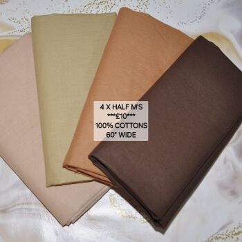 Brown neutral bundle 4 x half metres 100% cottons