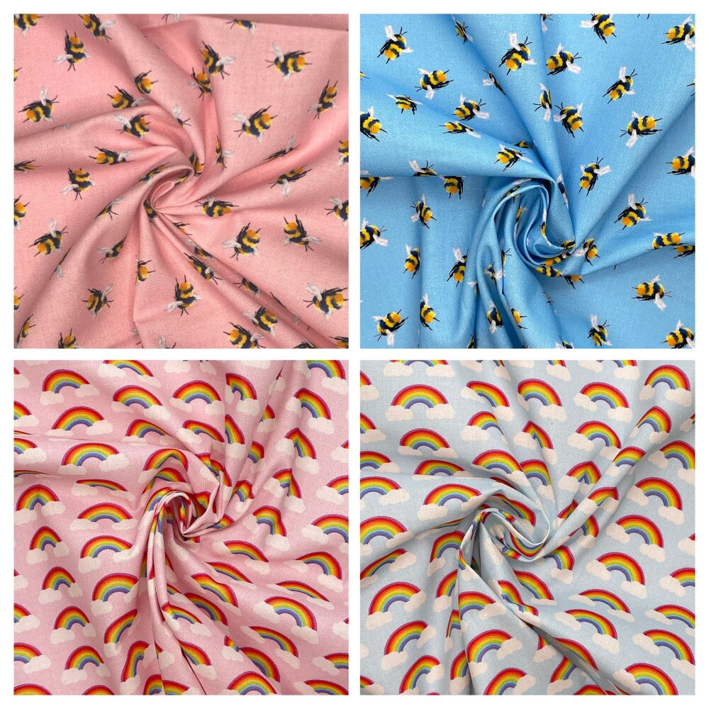 Bumblebee and rainbows 4 x half metres 100% cottons
