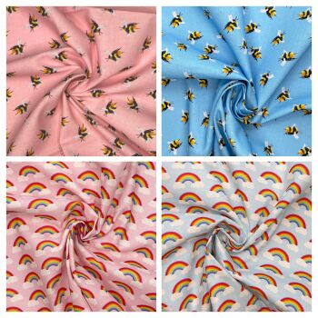 Bumblebee and rainbows 4 x half metres 100% cottons